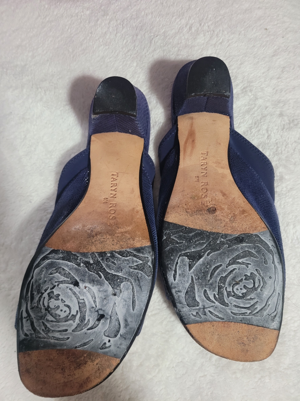 Taryn Rose Navy Leather & Fabric Ballet Flats